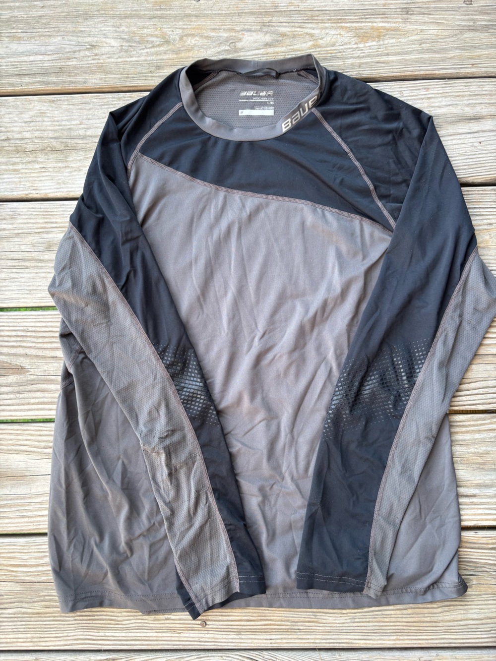 Bauer Black and Gray Long Sleeve Athletic Performance Shirt